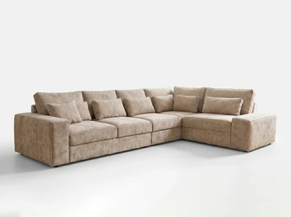 Lucca Modern Stone Textured Fabric Corner Sofa