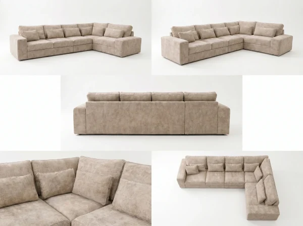Lucca Modern Stone Textured Fabric Corner Sofa