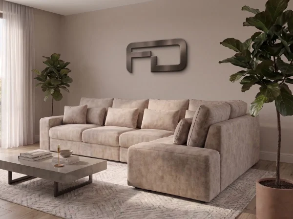 Lucca Modern Stone Textured Fabric Corner Sofa Left side view (1) Lucca Modern Stone Textured Fabric Corner Sofa