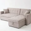 Milan Modern Light Taupe Fabric Corner Sofa Bed with Storage Chaise