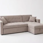Milan Modern Light Taupe Fabric Corner Sofa Bed with Storage Chaise