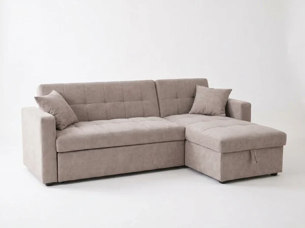 Milan Modern Light Taupe Fabric Corner Sofa Bed with Storage Chaise