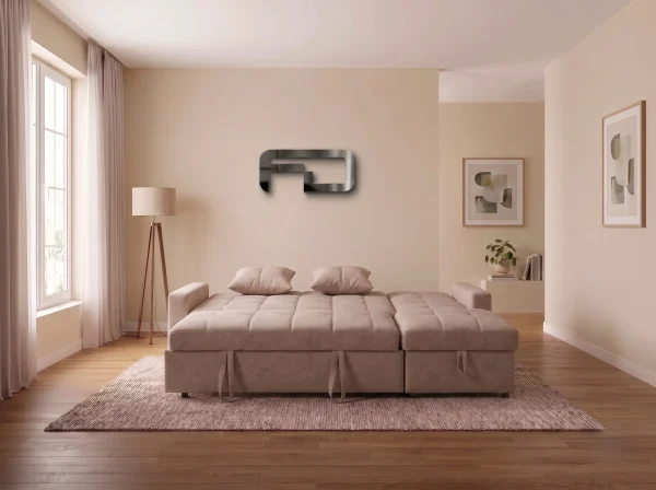 Milan Modern Light Taupe Fabric Corner Sofa Bed with Storage Chaise