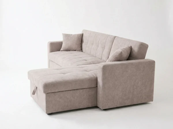 Milan Modern Light Taupe Fabric Corner Sofa Bed with Storage Chaise