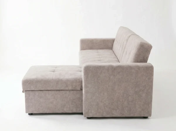 Milan Modern Light Taupe Fabric Corner Sofa Bed with Storage Chaise