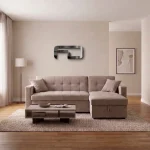 Milan Modern Light Taupe Fabric Corner Sofa Bed with Storage Chaise