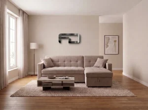 Milan Modern Light Taupe Fabric Corner Sofa Bed with Storage Chaise frant angle Milan Modern Light Taupe Fabric Corner Sofa Bed with Storage Chaise