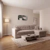 Milan Modern Light Taupe Fabric Corner Sofa Bed with Storage Chaise
