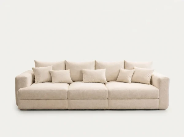 Santorini Oversized Cream Textured Fabric 4-Seater Sofa