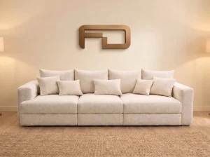 Santorini Oversized Cream Textured Fabric 4-Seater Sofa Front view Santorini Oversized Cream Textured Fabric 4-Seater Sofa