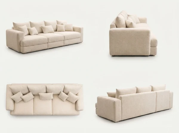 Santorini Oversized Cream Textured Fabric 4-Seater Sofa