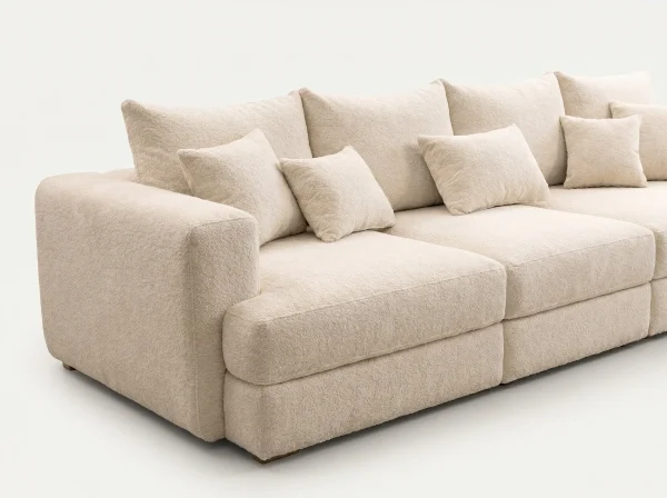 Santorini Oversized Cream Textured Fabric 4-Seater Sofa