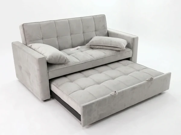 Siena Modern Grey Velvet 3-Seater Pull-Out Sofa Bed