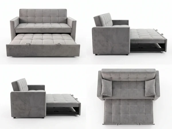 Siena Modern Grey Velvet 3-Seater Pull-Out Sofa Bed
