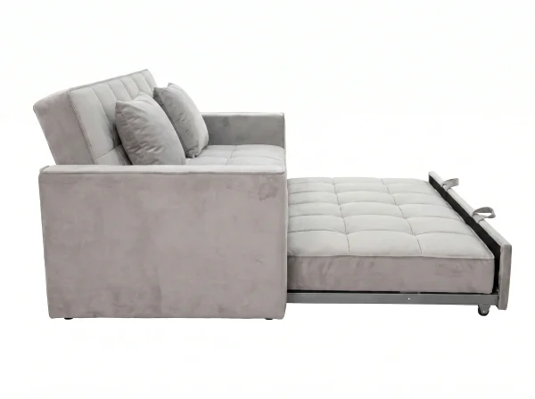 Siena Modern Grey Velvet 3-Seater Pull-Out Sofa Bed