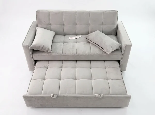 Siena Modern Grey Velvet 3-Seater Pull-Out Sofa Bed