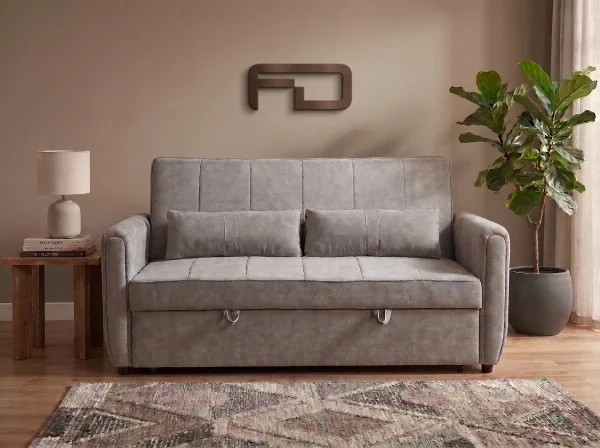 Apollo Premium Grey Fabric 2-Seater Pull-Out Sofa Bed