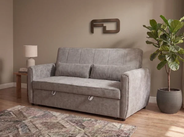 Apollo Premium Grey Fabric 2-Seater Pull-Out Sofa Bed