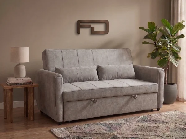 Apollo Premium Grey Fabric 2-Seater Pull-Out Sofa Bed