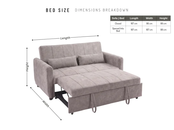 Apollo Premium Grey Fabric 2-Seater Pull-Out Sofa Bed