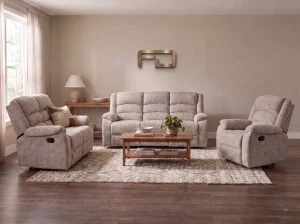 Arlington Premium Ortho-Comfort Sand Fabric Recliner Sofa Range Front view Arlington Premium Ortho-Comfort Sand Fabric Recliner Sofa Range