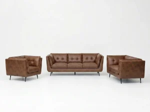 Brooklyn Vintage Brown Faux Leather 3+2+1 Sofa Suite