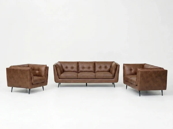 Brooklyn Vintage Brown Faux Leather 3+2+1 Sofa Suite