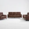 Denver Contemporary Brown Leather 3+2+1 Sofa Suite
