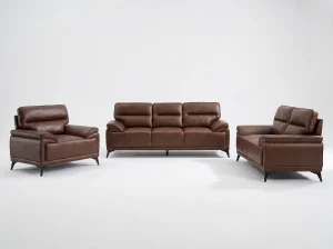 Denver Contemporary Brown Leather 3+2+1 Sofa Suite