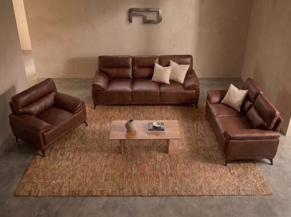 Denver Contemporary Brown Leather 3+2+1 Sofa Suite