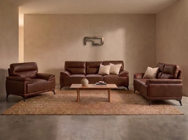Denver Contemporary Brown Leather 3+2+1 Sofa Suite