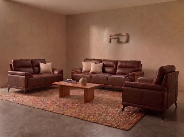 Denver Contemporary Brown Leather 3+2+1 Sofa Suite