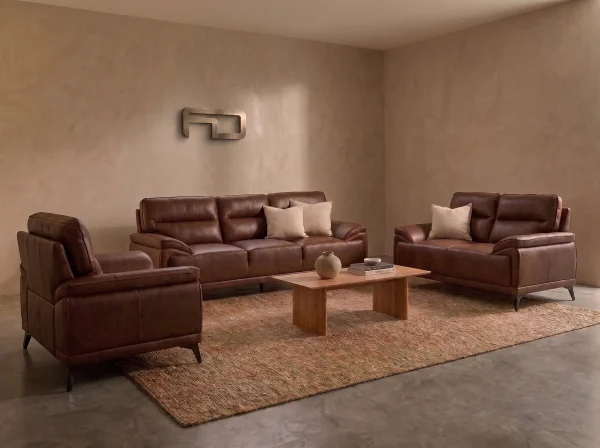 Denver Contemporary Brown Leather 3+2+1 Sofa Suite