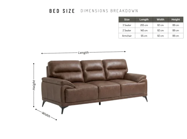 Denver Contemporary Brown Leather Sofa Suite