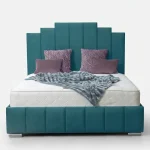 Empire Art Deco Teal Velvet Stepped Bed Frame (Freestanding Design)