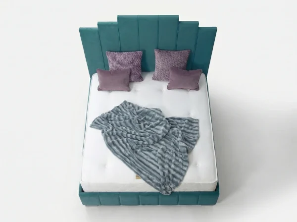 Empire Art Deco Teal Velvet Stepped Bed Frame (Freestanding Design)
