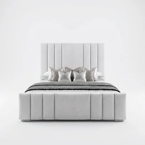 Hudson Architectural Vertical Panel Bed Frame (Bespoke White Velvet)