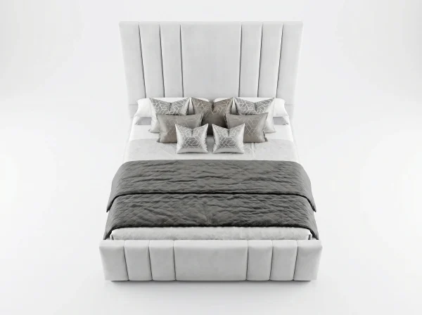Hudson Architectural Vertical Panel Bed Frame (Bespoke White Velvet)