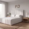 Hudson Architectural Vertical Panel Bed Frame (Bespoke White Velvet)