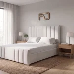 Hudson Architectural Vertical Panel Bed Frame (Bespoke White Velvet)