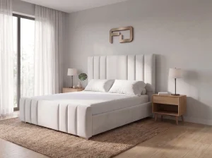 Hudson Architectural Vertical Panel Bed Frame (Bespoke White Velvet)