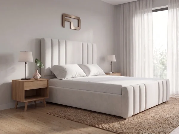 Hudson Architectural Vertical Panel Bed Frame (Bespoke White Velvet)
