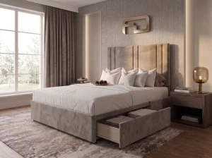 Kensington-Premium-Block-Panelled-Storage-Bed-Frame-Right Angle Kensington Premium Block-Panelled Storage Bed Frame