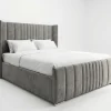 Mayfair Grand Wingback Grey Velvet Bed Frame (Freestanding Fluted Design)
