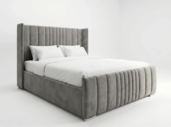 Mayfair Grand Wingback Grey Velvet Bed Frame (Freestanding Fluted Design)