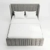 Mayfair Grand Wingback Grey Velvet Bed Frame (Freestanding Fluted Design)