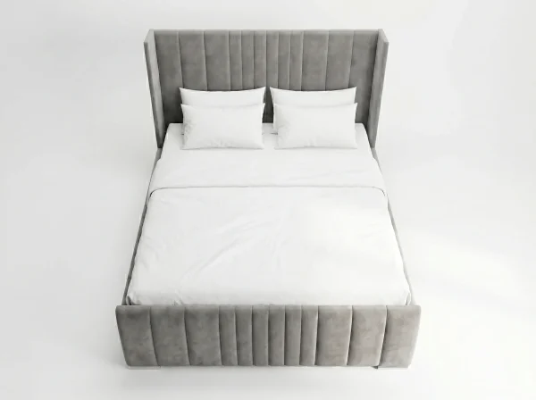 Mayfair Grand Wingback Grey Velvet Bed Frame (Freestanding Fluted Design)