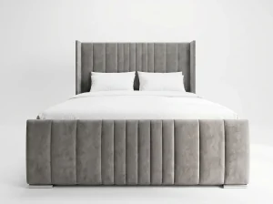 Mayfair Grand Wingback Grey Velvet Bed Frame (Freestanding Fluted Design)