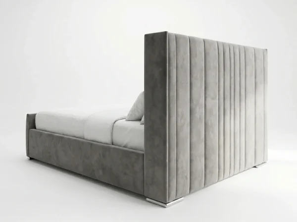 Mayfair Grand Wingback Grey Velvet Bed Frame (Freestanding Fluted Design)