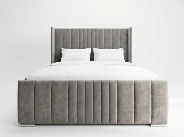 Mayfair Grand Wingback Grey Velvet Bed Frame (Freestanding Fluted Design)